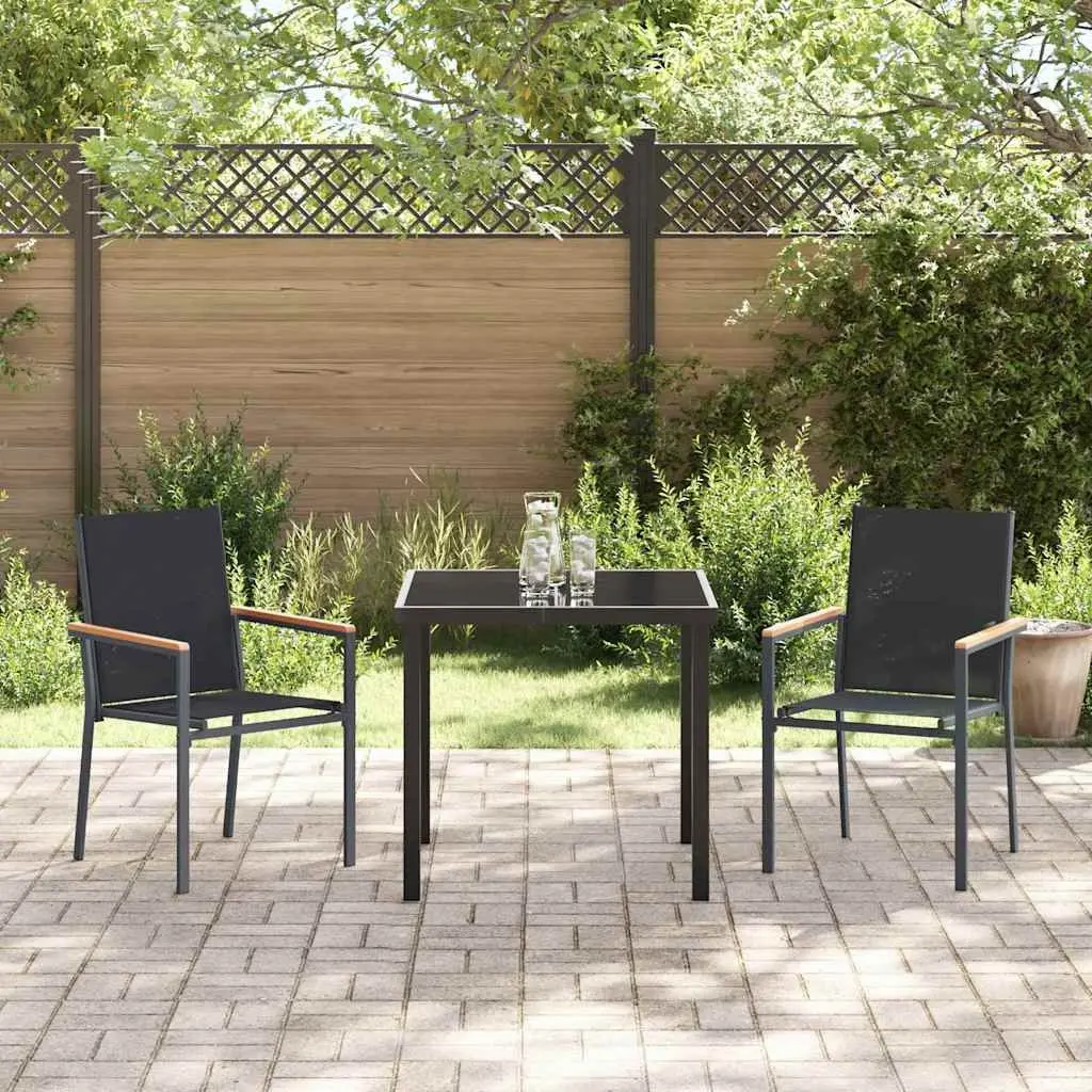 3-Piece Garden Dining Set with Black Steel Frame