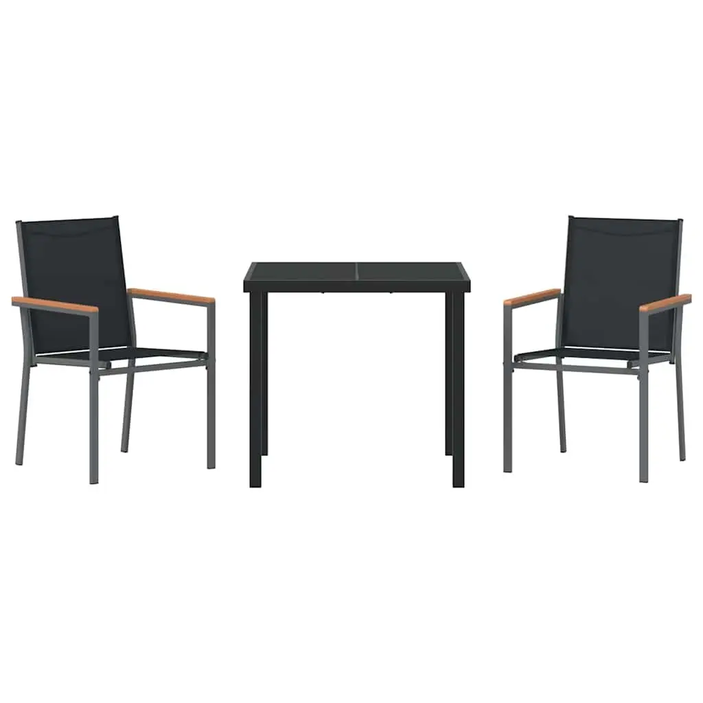 3-Piece Garden Dining Set with Black Steel Frame