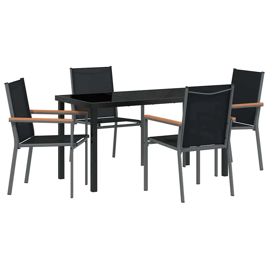 5 Piece Garden Dining Set with Black Steel Frame