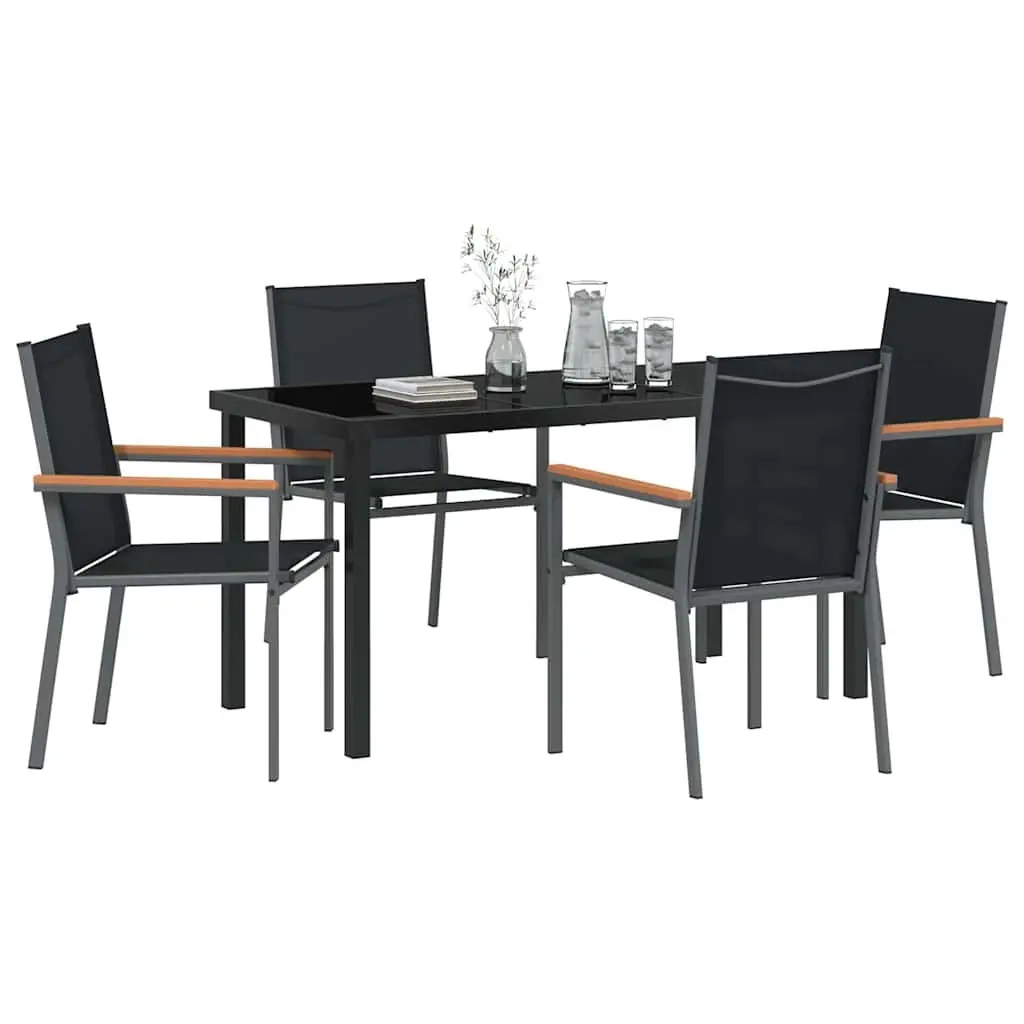 5 Piece Garden Dining Set with Black Steel Frame