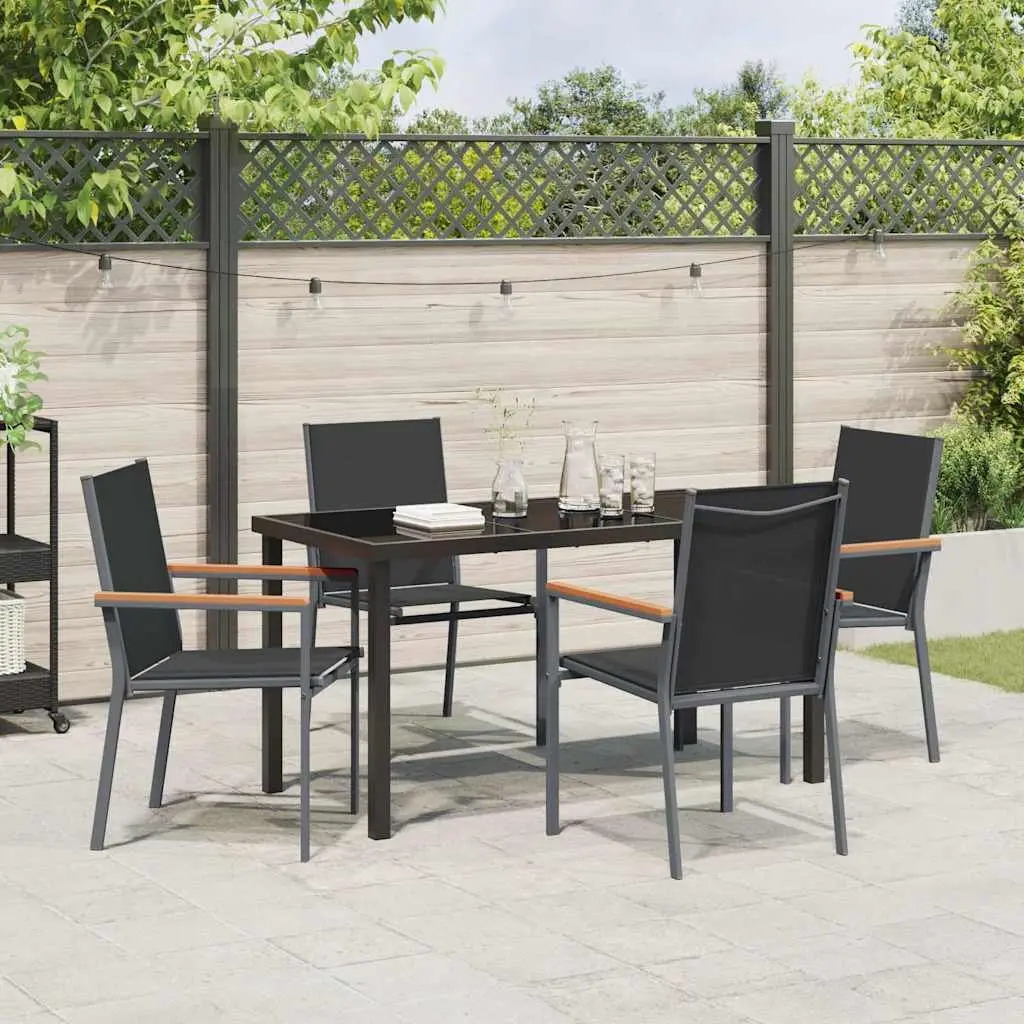 5 Piece Garden Dining Set with Black Steel Frame