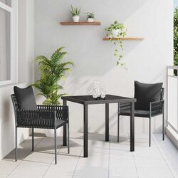 Durable Outdoor Dining Set 3 Pieces in Black Grey