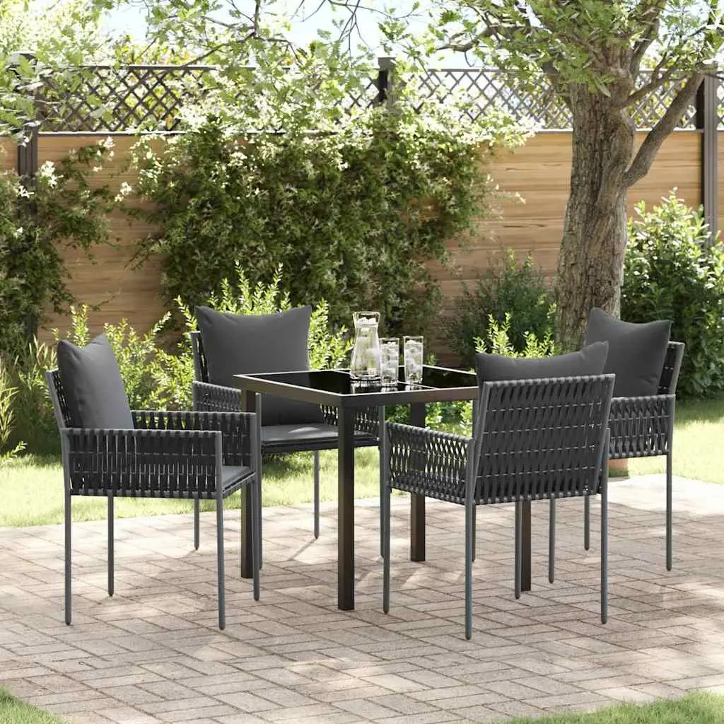 5-Piece Garden Dining Set in Black Grey Rattan