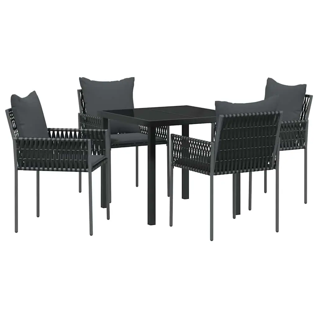 5-Piece Garden Dining Set in Black Grey Rattan