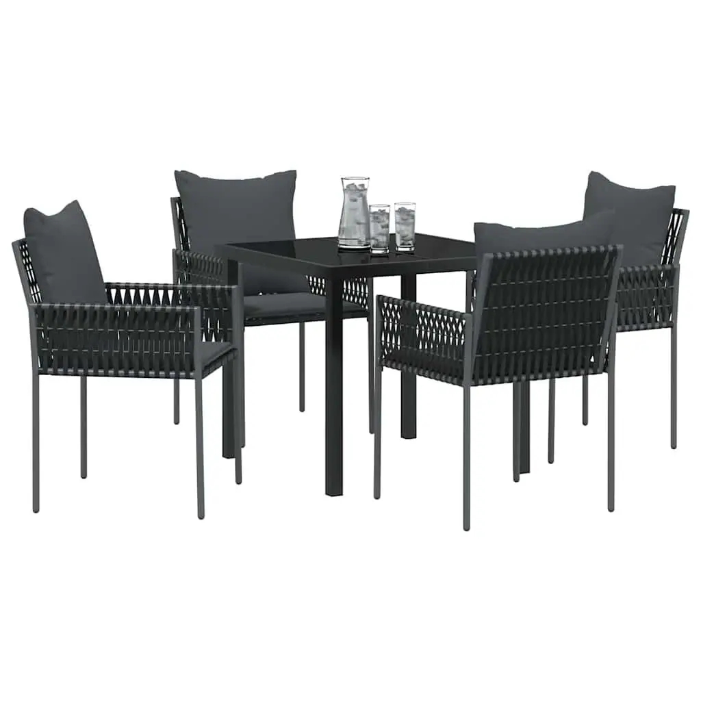 5-Piece Garden Dining Set in Black Grey Rattan
