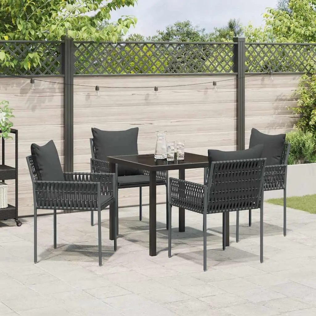 5-Piece Garden Dining Set in Black Grey Rattan