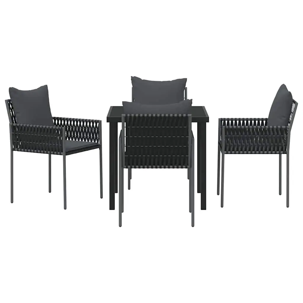 5-Piece Garden Dining Set in Black Grey Rattan