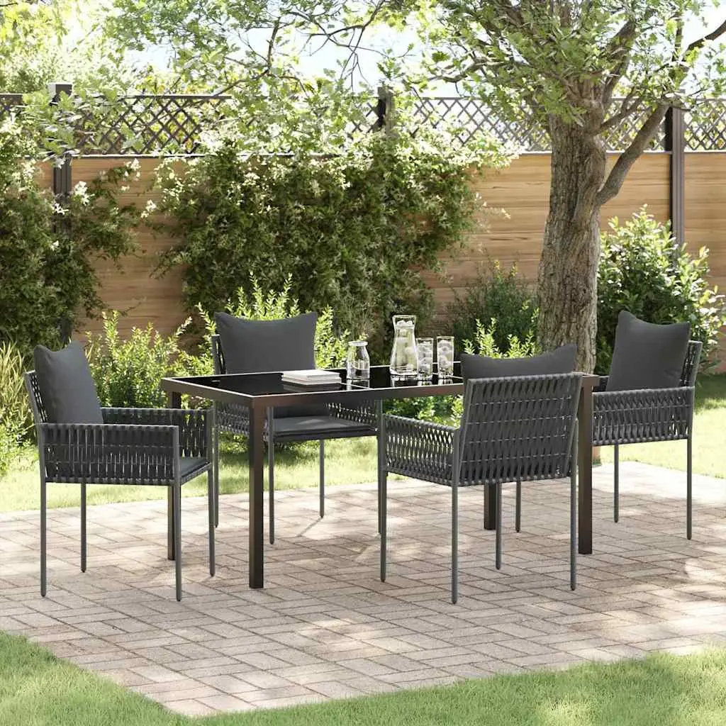 5-Piece Black Grey PE Rattan Outdoor Dining Set