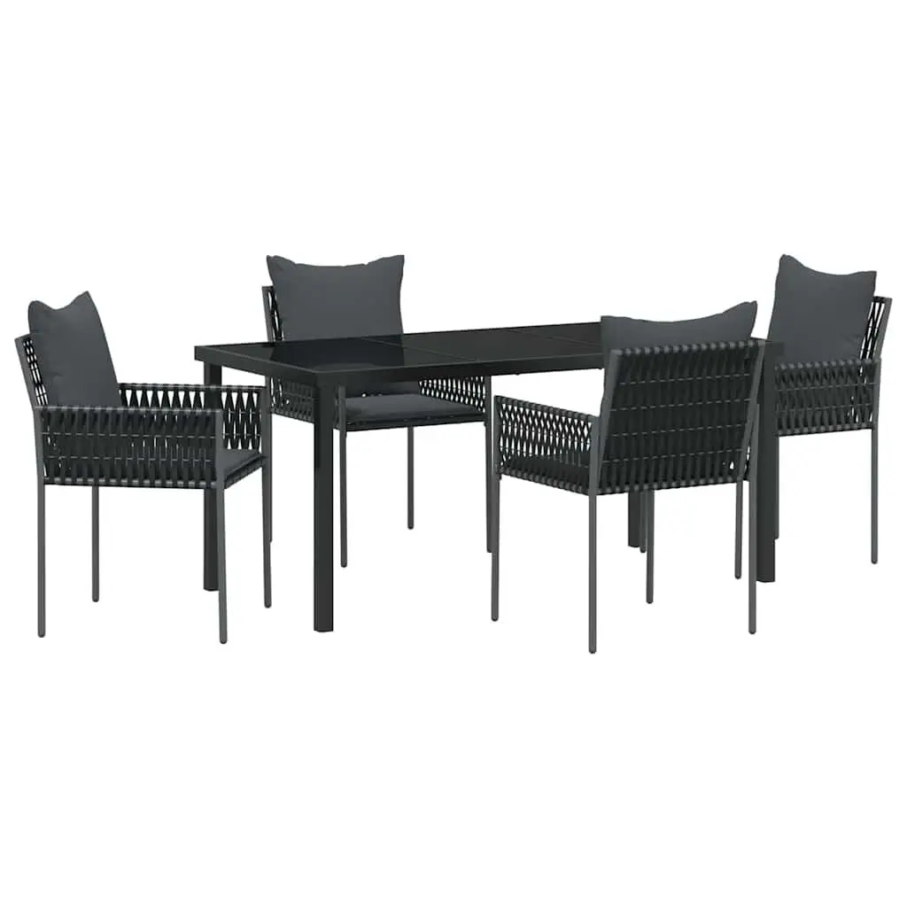5-Piece Black Grey PE Rattan Outdoor Dining Set