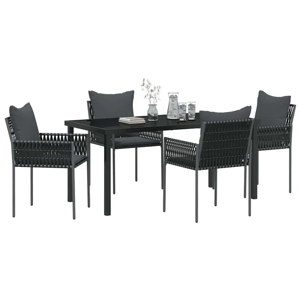 5-Piece Black Grey PE Rattan Outdoor Dining Set