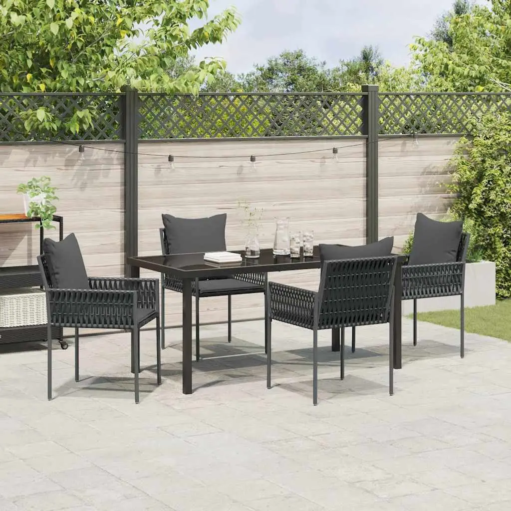 5-Piece Black Grey PE Rattan Outdoor Dining Set