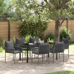 Premium 7 Piece Outdoor Dining Set in Black Grey Rattan