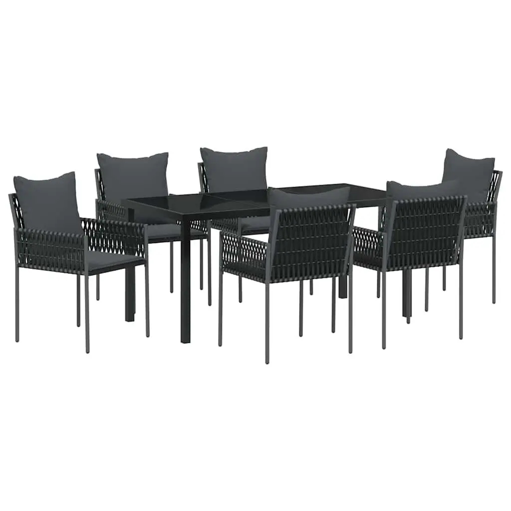 Garden Dining Set Poly Rattan Powder Coated Steel 7 Piece Black Grey