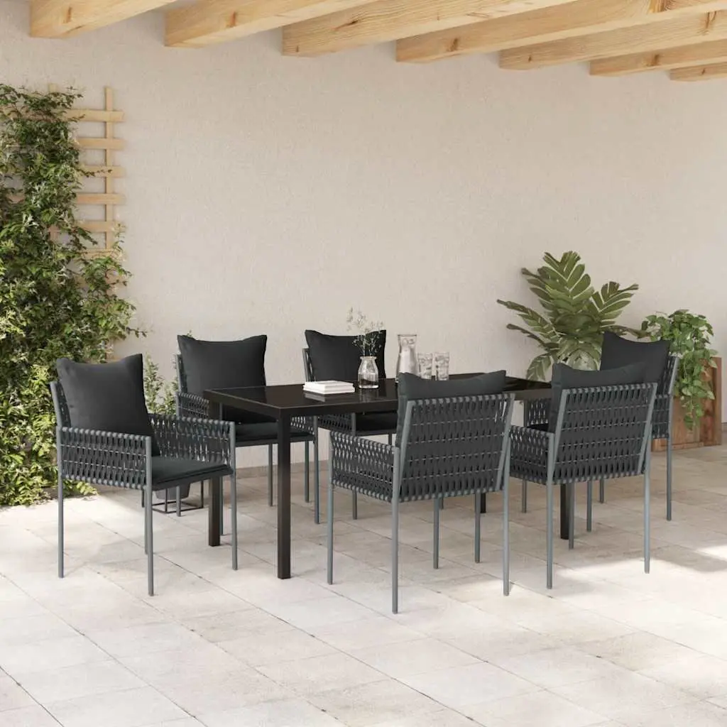 Garden Dining Set Poly Rattan Powder Coated Steel 7 Piece Black Grey