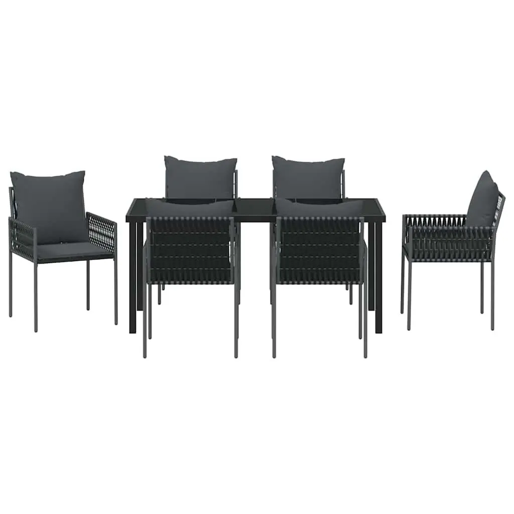 Garden Dining Set Poly Rattan Powder Coated Steel 7 Piece Black Grey