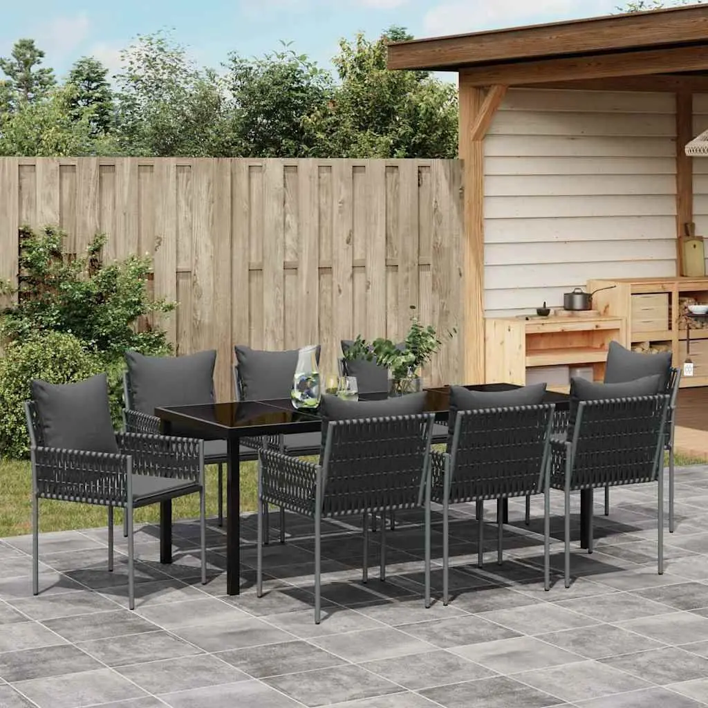 9-Piece Garden Dining Set in Black and Grey