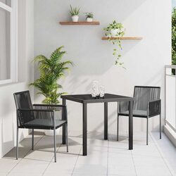 3-Piece Black Poly Rattan Garden Dining Set