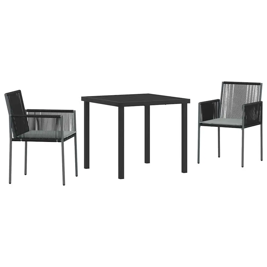 Garden Dining Set Poly Rattan Powder-Coated Steel 3 Pieces Black Outdoor Furniture