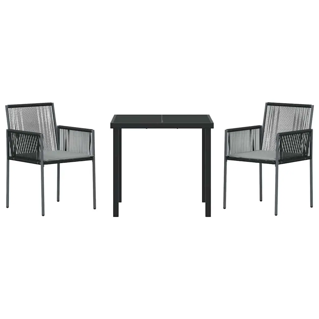 Garden Dining Set Poly Rattan Powder-Coated Steel 3 Pieces Black Outdoor Furniture