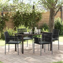 Black Poly Rattan 5-Piece Garden Dining Set