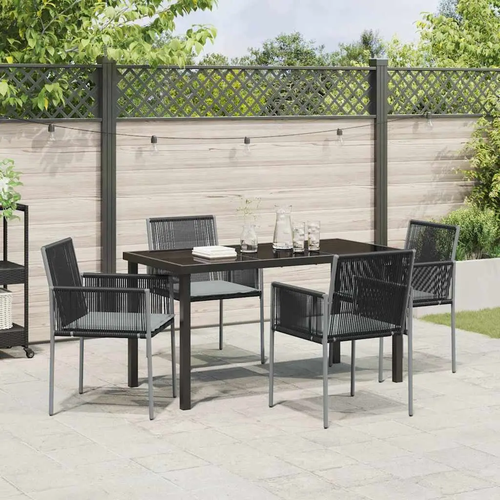 Black Poly Rattan 5-Piece Garden Dining Set
