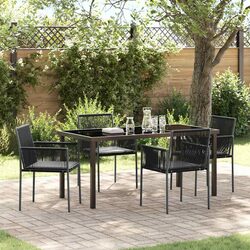5-Piece Black Poly Rattan Garden Dining Set