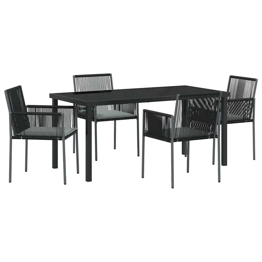 5-Piece Black Poly Rattan Garden Dining Set