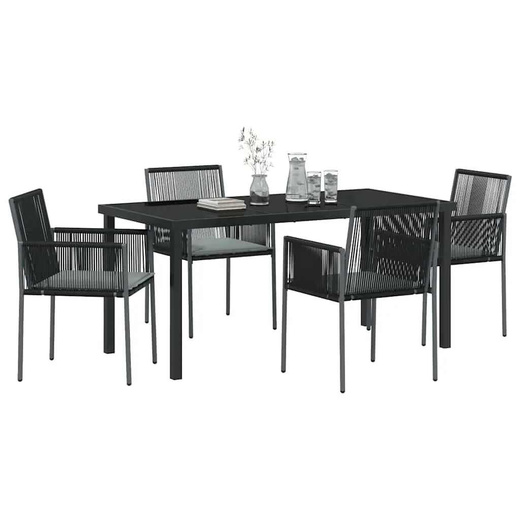 5-Piece Black Poly Rattan Garden Dining Set