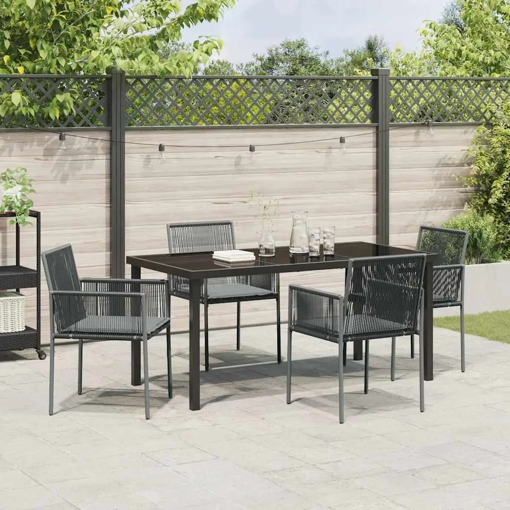 5-Piece Black Poly Rattan Garden Dining Set