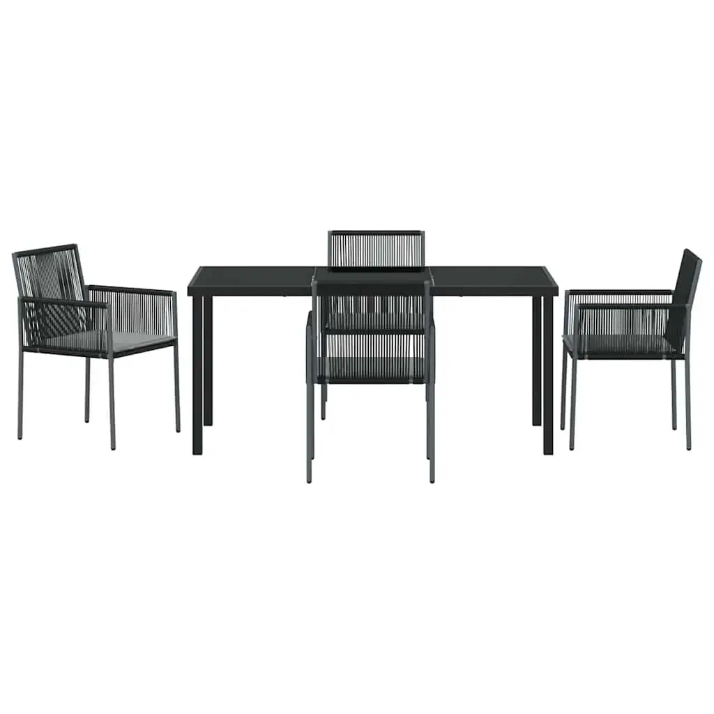 5-Piece Black Poly Rattan Garden Dining Set