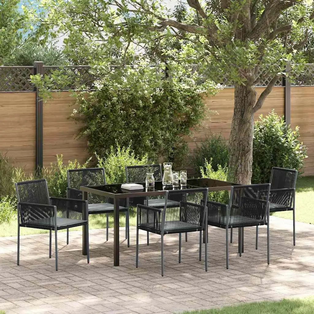 7 Piece Black Garden Dining Set with Steel Frame
