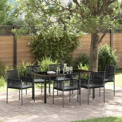 Sturdy 7 Piece Black Garden Dining Set with Steel Frame
