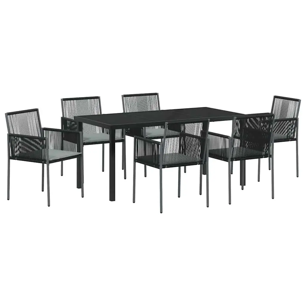 7 Piece Black Garden Dining Set with Steel Frame