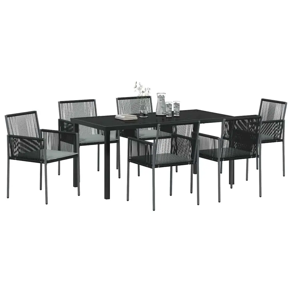 7 Piece Black Garden Dining Set with Steel Frame