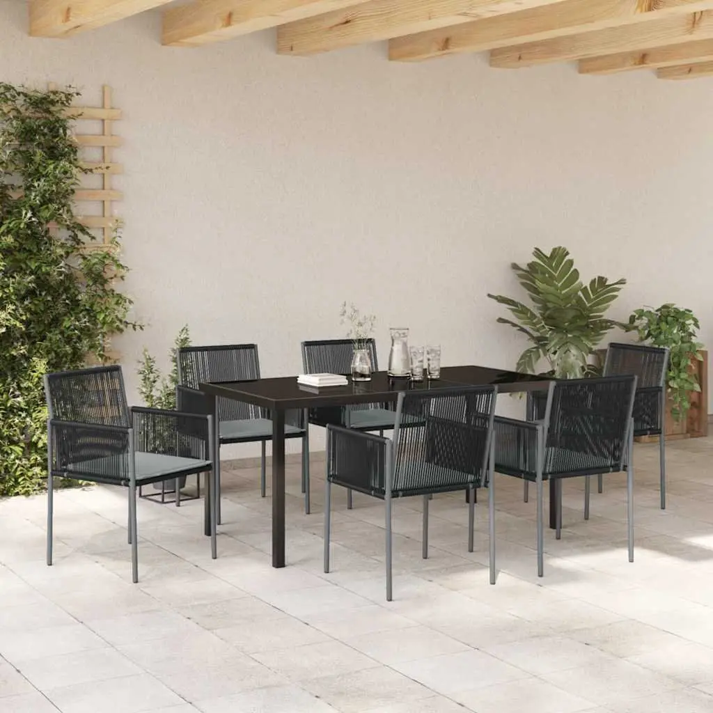 7 Piece Black Garden Dining Set with Steel Frame