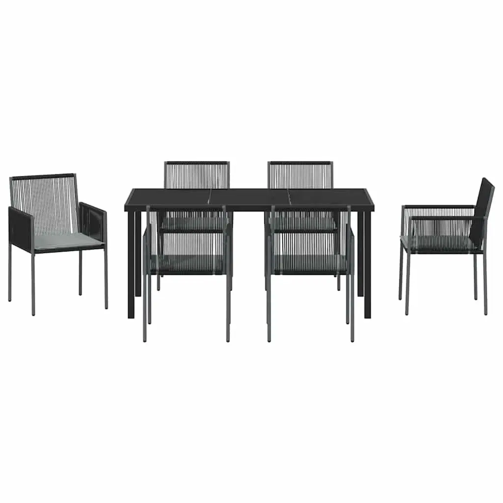 7 Piece Black Garden Dining Set with Steel Frame