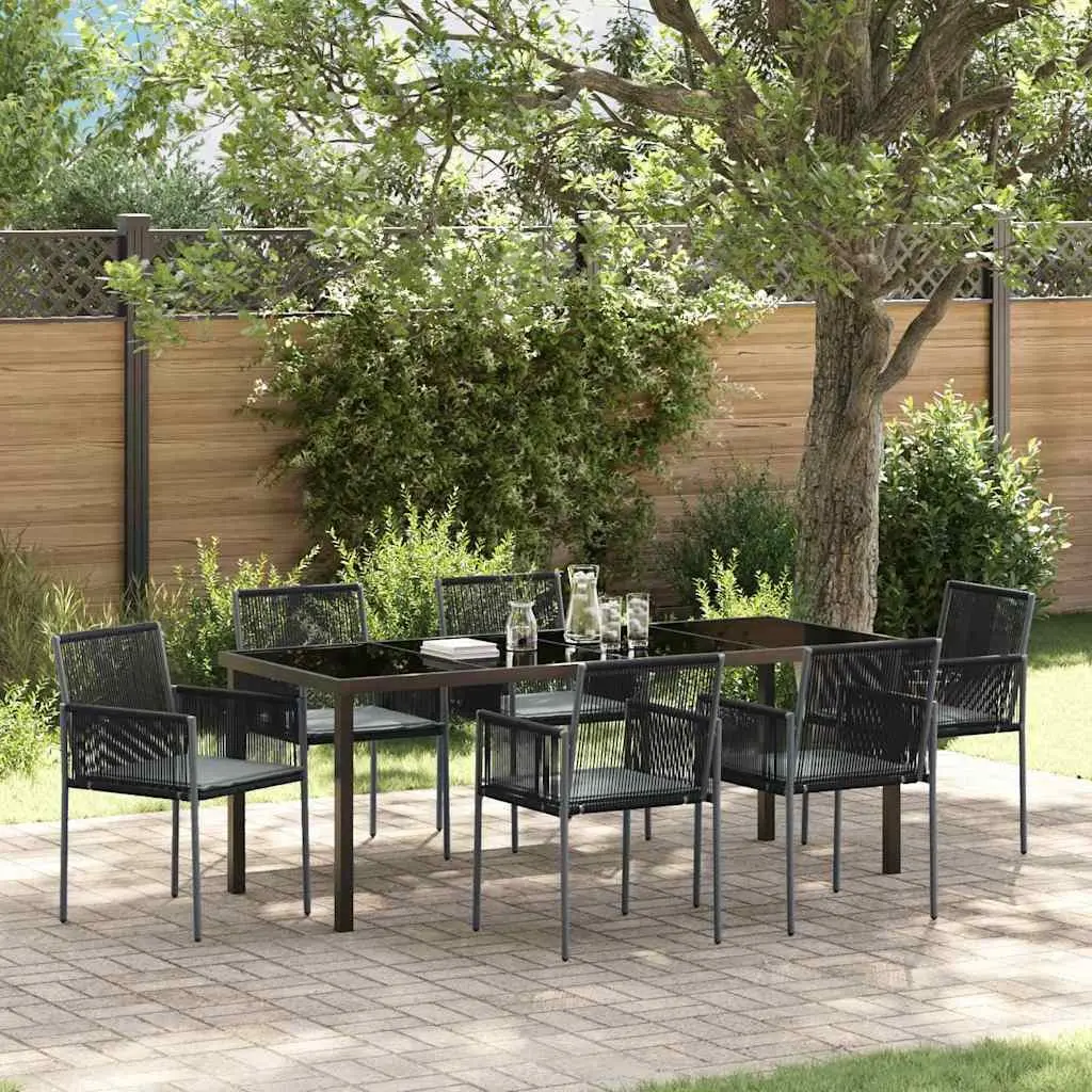 7-Piece Black Poly Rattan Garden Dining Set