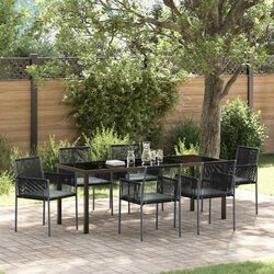 Stylish 7-Piece Black Poly Rattan Garden Dining Set