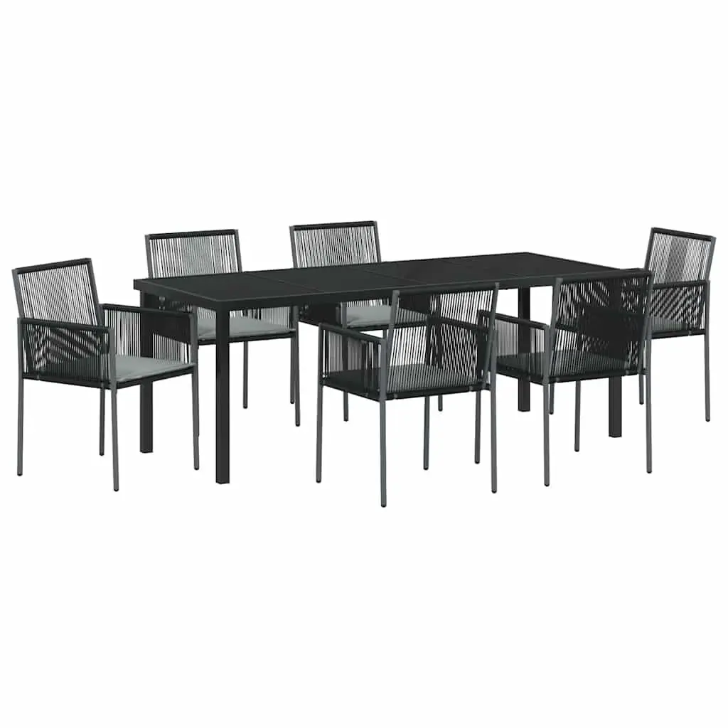 7-Piece Black Poly Rattan Garden Dining Set