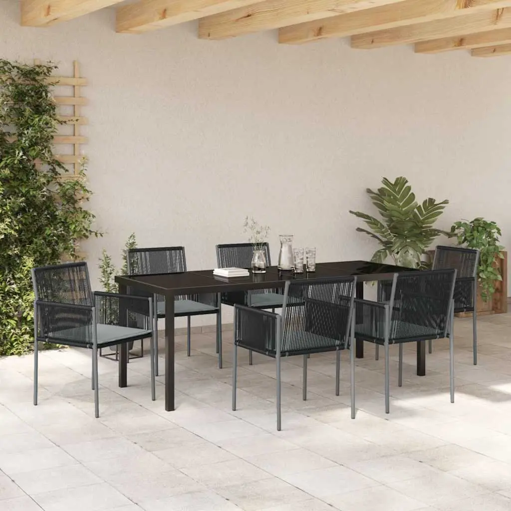 7-Piece Black Poly Rattan Garden Dining Set