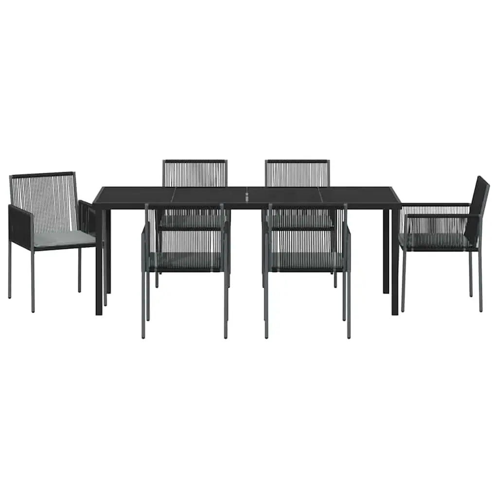 7-Piece Black Poly Rattan Garden Dining Set