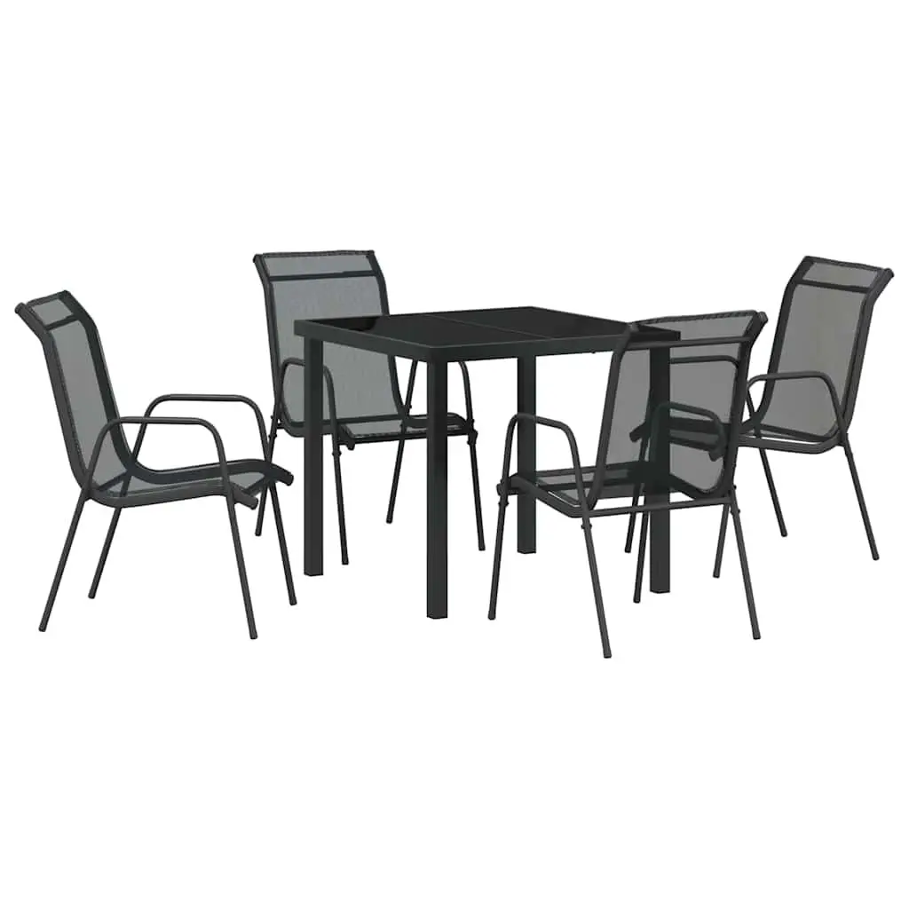 Garden Dining Set Powder-coated Steel 5 Piece Black Textilene Seats
