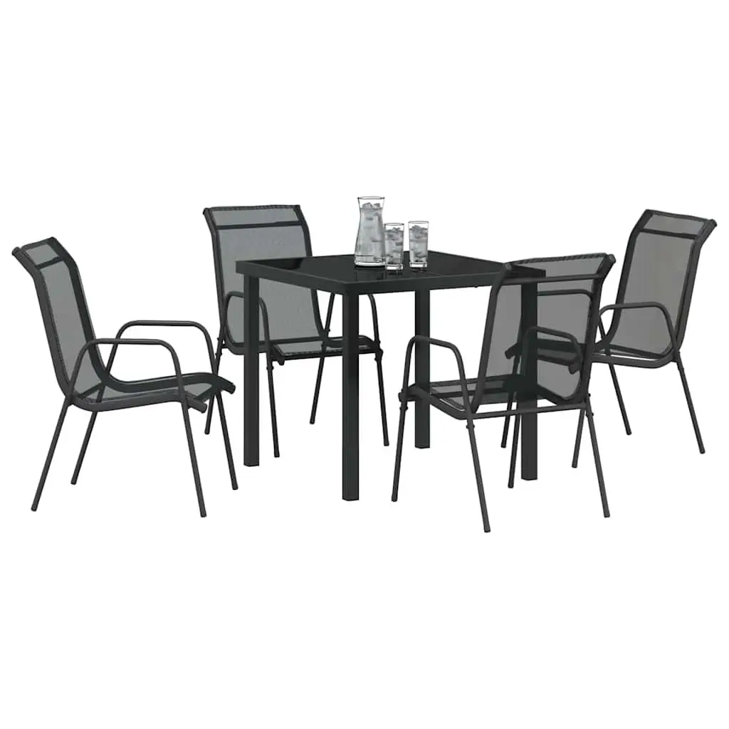 Garden Dining Set Powder-coated Steel 5 Piece Black Textilene Seats