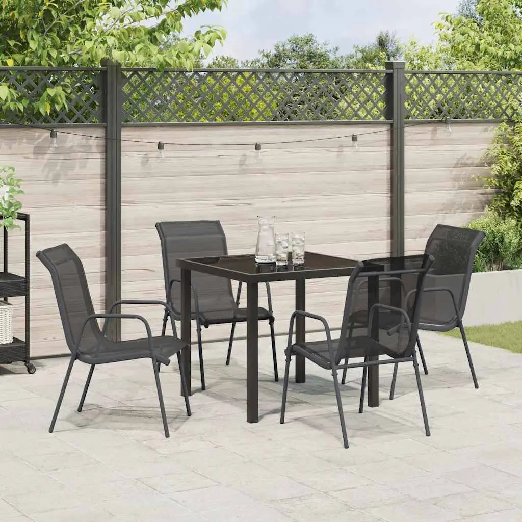 Garden Dining Set Powder-coated Steel 5 Piece Black Textilene Seats