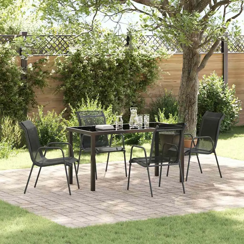 5-Piece Black Steel Frame Garden Dining Set