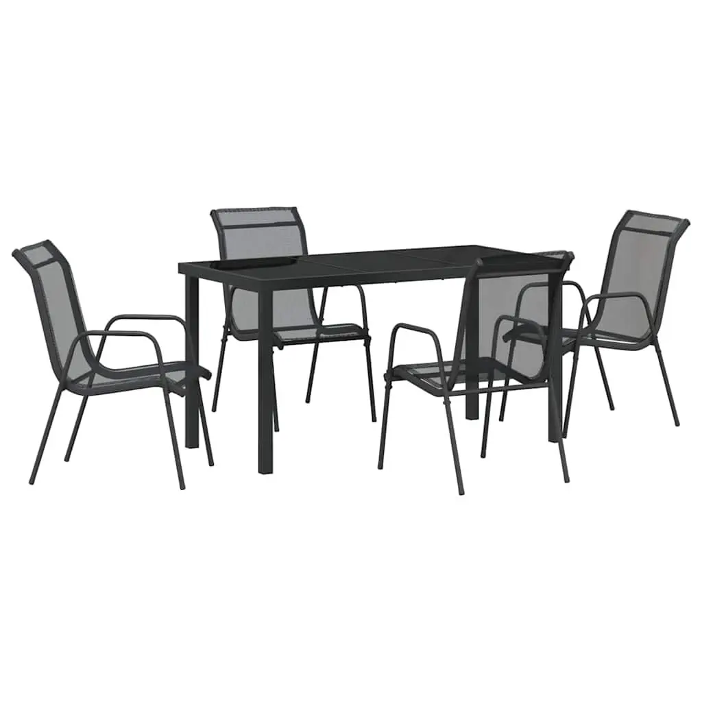 5-Piece Black Steel Frame Garden Dining Set