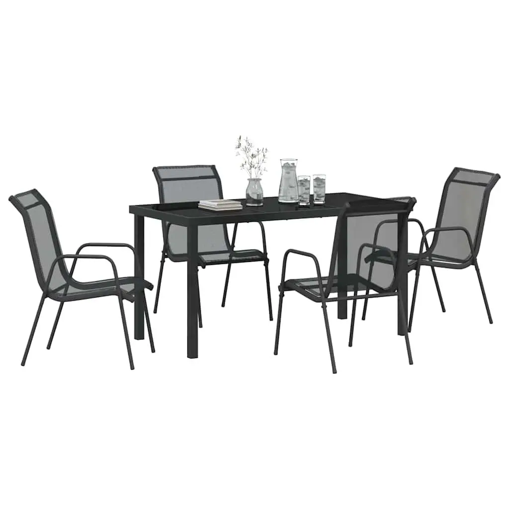 5-Piece Black Steel Frame Garden Dining Set