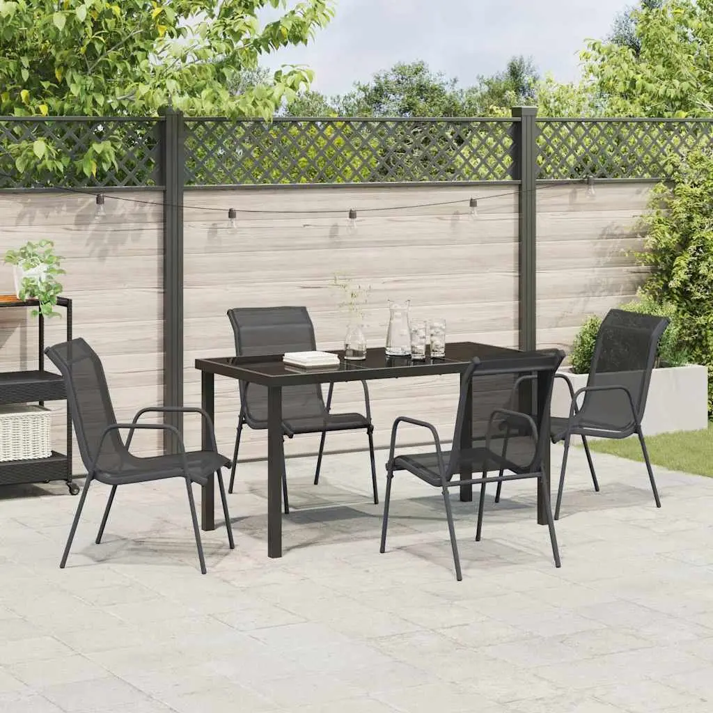 5-Piece Black Steel Frame Garden Dining Set