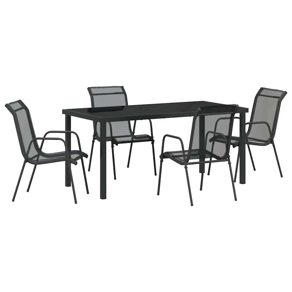 5 Piece Black Steel Frame Outdoor Dining Set