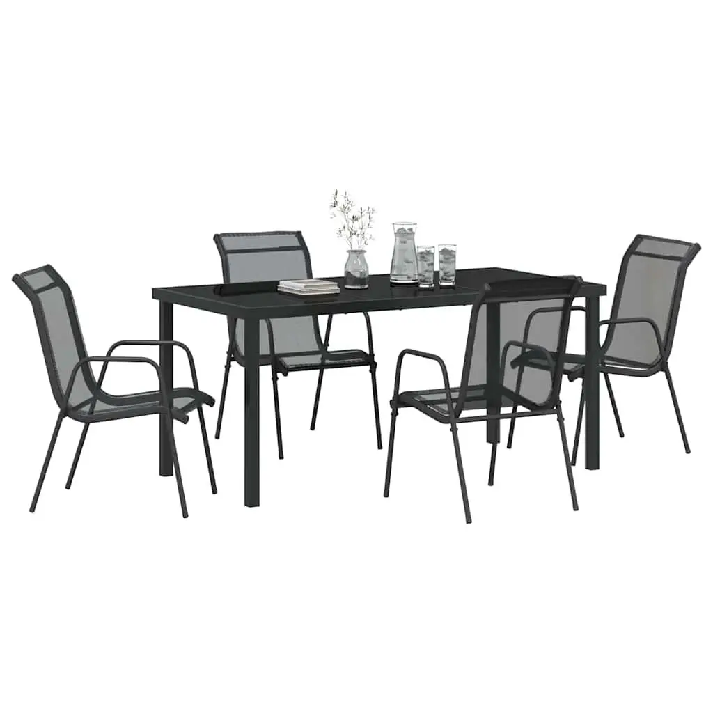 5 Piece Black Steel Frame Outdoor Dining Set